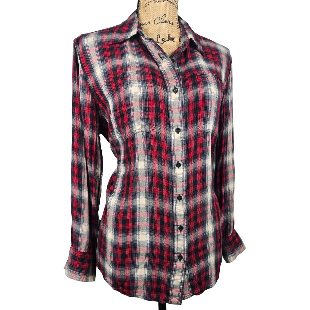 Lauren Ralph Lauren Red Black Plaid Button Down Shirt Womens 1X Viscose Flannel